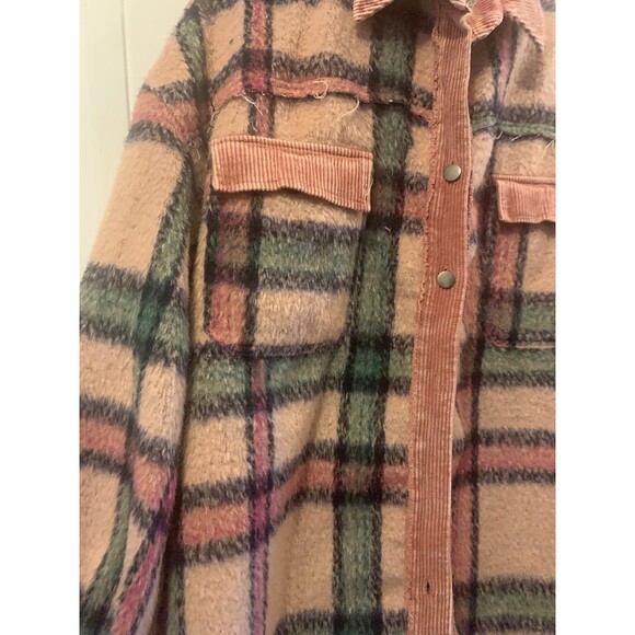 POL Brand Pink Fuzzy Plaid Corduroy Patchwork Shacket  -  Jacket-Size M - Picture 7 of 9